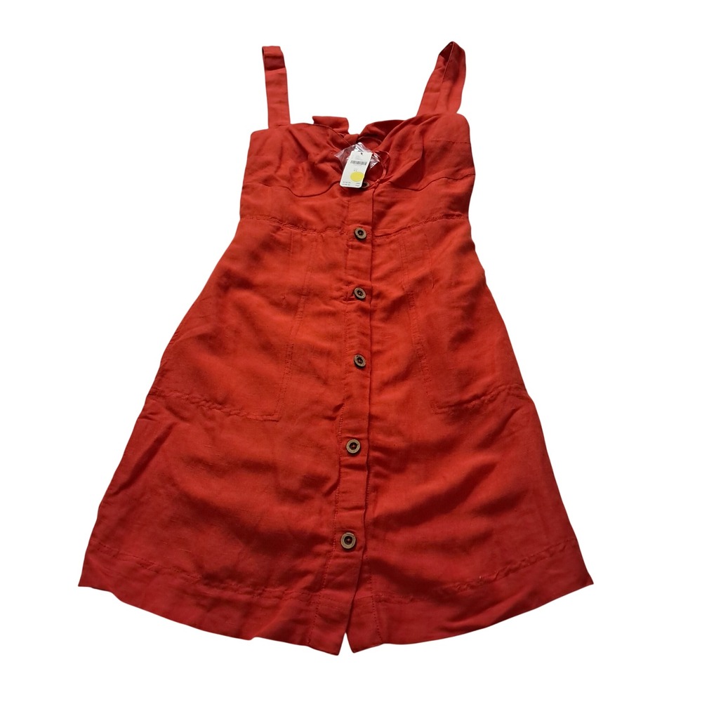 NWT Anthropologie Maeve Dress Womens XS Tangerine Mini Linen Blend Twist Front